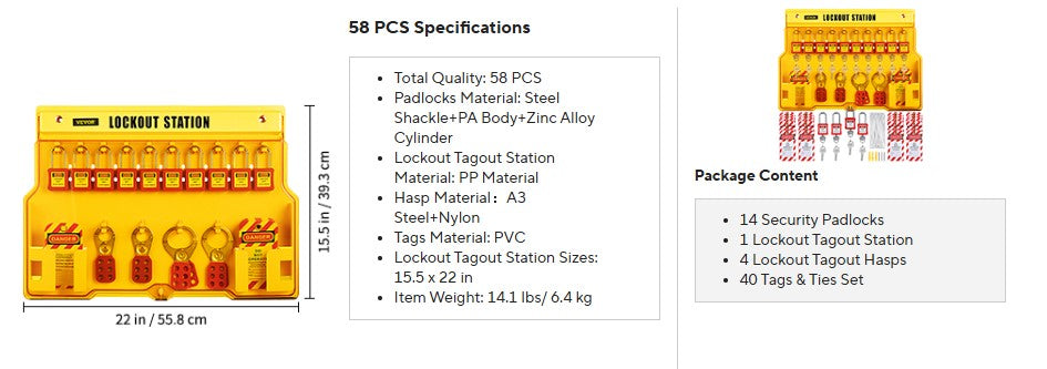 26/58 PCS Lockout Tagout Kits 46 Electrical Safety Loto Kit 53 PCS Industrial Includes Padlocks Personal Lockout Station