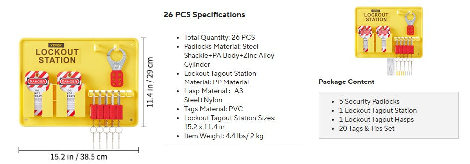 26/58 PCS Lockout Tagout Kits 46 Electrical Safety Loto Kit 53 PCS Industrial Includes Padlocks Personal Lockout Station