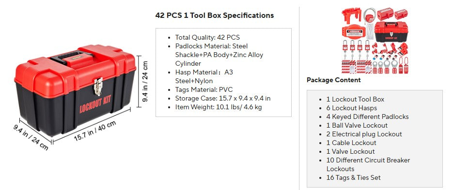 26/58 PCS Lockout Tagout Kits 46 Electrical Safety Loto Kit 53 PCS Industrial Includes Padlocks Personal Lockout Station