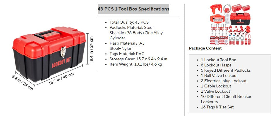 26/58 PCS Lockout Tagout Kits 46 Electrical Safety Loto Kit 53 PCS Industrial Includes Padlocks Personal Lockout Station